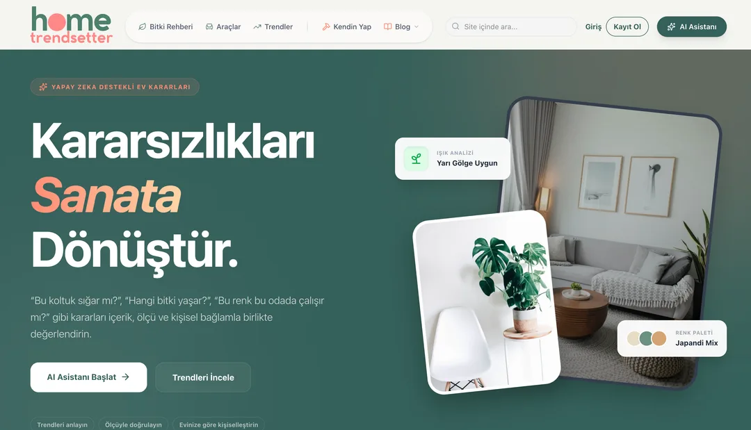 Home Trendsetter ana sayfası: yapay zekâ destekli ev kararları