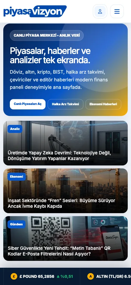 Piyasa Vizyon mobil: piyasalar, haberler ve analizler