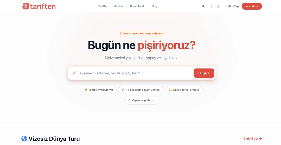 Tariften ana sayfası: “Bugün ne pişiriyoruz?” yapay zekâ mutfak asistanı
